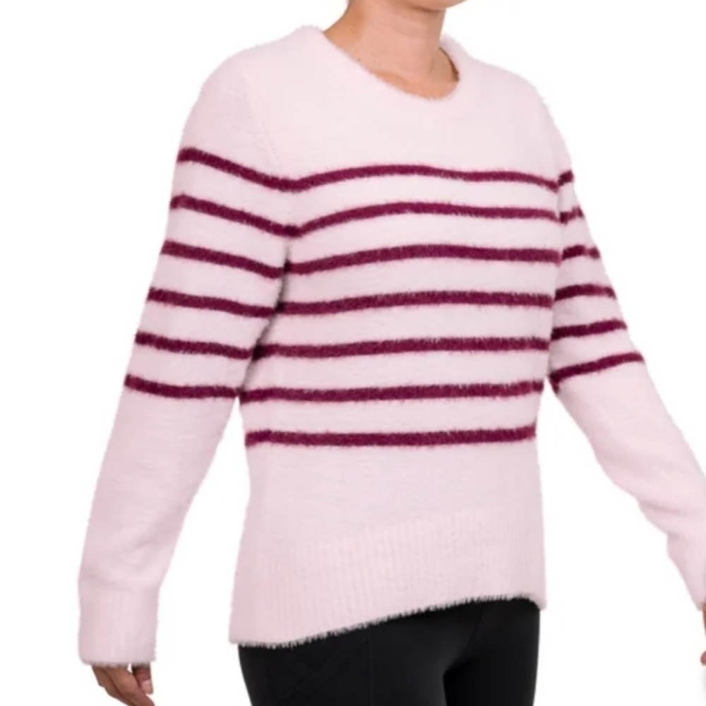 ❤️ Bleu Gray Eyelash Sweater Women's Small Pink Striped Cozy Crewneck Top - Picture 13 of 13